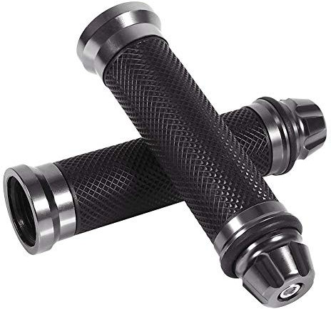 Motorcycle Handlebar Grips, Rubber Hand Grips with Aluminum Bar End, Universal for 7/8(22mm) Handle Bar(Titanium)