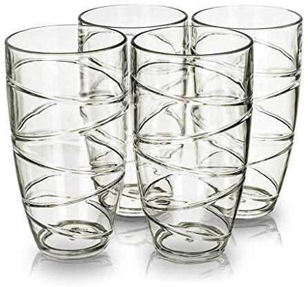 ALAYSTAR Premium Pack of 4 Swirl Plastic TUMBLERS Glasses – Each Glass Holds 670ML – Acrylic TUMBLERS Washable BPA Free Tumbler Glass