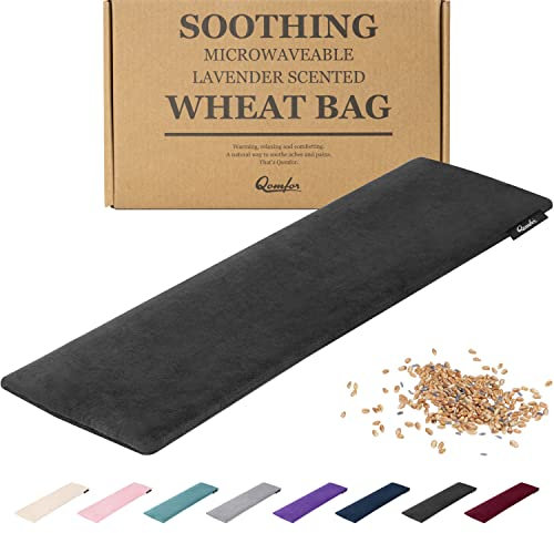 Körnerkissen Mikrowelle - Wärmekissen Weizen und Lavendel gefüllt 48 x 15 cm - Weiches Fleece Wärmekissen Mikrowelle zur Schmerzlinderung, Nacken Schulter, Rücken - Schwarz