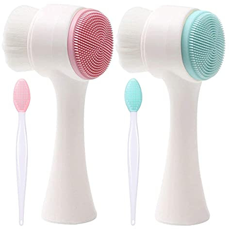 Spazzola Manuale per la Pulizia del Viso,Saijer Spazzola Esfoliante per il Viso 2 in 1 il Viso 3D con Setole Morbide Pennello con Testa Nera per Pulizia Profonda Rimozione di Punti Neri e Massaggi