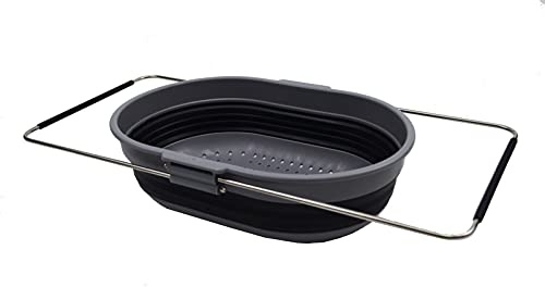 SAMMART 5L Erweiterbares und zusammenklappbares TPE/PP-Oval-Sieb über dem Waschbecken (Dunkelgrau/Schwarz)