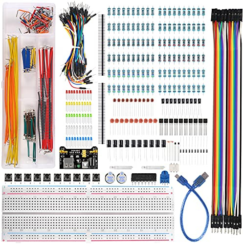 Dealikee Electronics Component Fun Kit w/Power Supply Module, Jumper Wire Kit, 830 tie-Points Breadboard, Precision Potentiometer, LEDs & Resisitor Kit