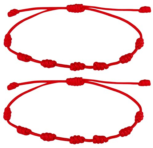 cotigo, Bracciale rosso a 7 nodi con amuleto in acciaio, fortuna e protezione, bracciale malocchio per coppia e amicizia, gioiello regolabile per donna e uomo