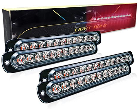 SKYWORLD Luci stroboscopiche a LED, 4pz Ultra sottile Rosso 12 LED 12V 24V Lampeggiante Luci stroboscopiche di emergenza Strobo Barra Luminosa per Moto Auto Camion Truck Trailer