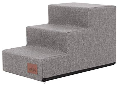 Hundetreppe, Katzentreppe, Antirutsch und Beständig - Haustiertreppe mit 3 Stufen für kleine Hunde - 50 x 30 x 30 cm - Inari - Grau