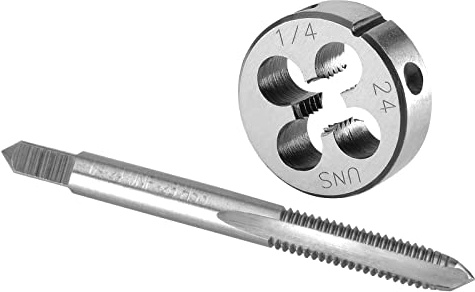 Burkit Gewindeschneider-Set für Rechtshänder, 0,6 cm - 24 UNC | 1/4 x 24 UNC Maschinengewindebohrer und runde Schneideisen, zum Schneiden oder Reparieren von Gewinden auf Metall.