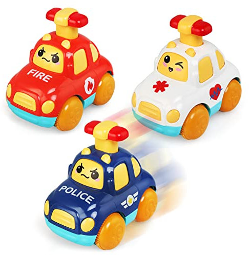 BelleStyle Auto Spielzeug, Baby Spielzeug 1 2 3 Jahr, 3 Stück Niedlich Kinder Spielzeugauto - Feuerwehrauto, Rettungswagen, Polizeiauto, Lernspielzeug Geschenk für Jungen Mädchen
