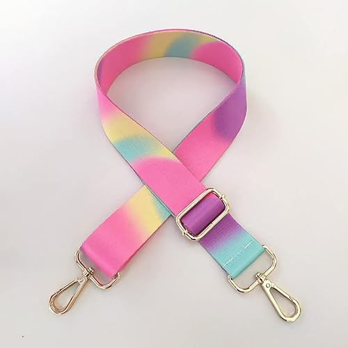 130CM Schultergurt Tragegurt Bunter Verstellbarer 3.8CM Breiter Taschengurt Schulterriemen mit Karabiner Gold Umhängegurt für Schultertasche DIY Zubehör Taschenriemen Breit für Damen,Regenbogen #3