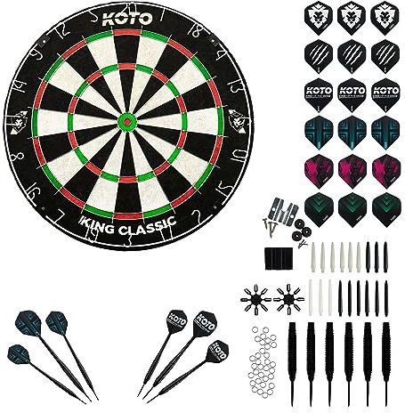 KOTO - King Classic Academy Set, Einsteigerset, Dartscheibe, Inklusive 2 Kompletten Dart-Sets (Barrel, Schaft, Flight)