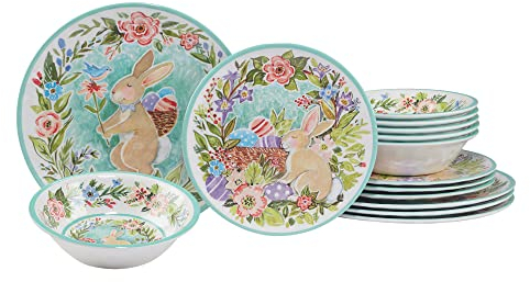 Certified International Joy of Easter - Juego de vajilla de melamina de 12 piezas, servicio para 4, multicolor