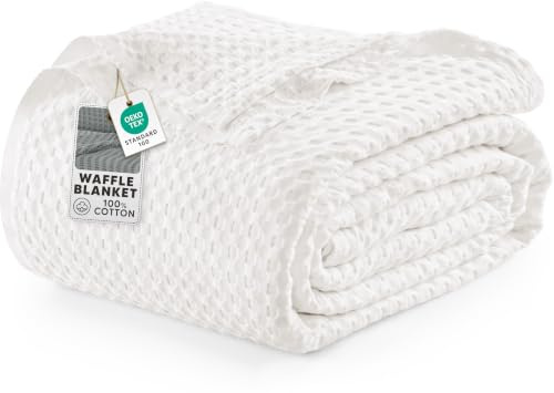 Utopia Bedding White 100% Cotton Waffle Blanket 300 GSM [Full - 90x84 Inch] Soft Lightweight Breathable Bed Blanket for All Season