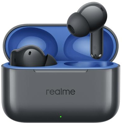 realme Buds Cuffie True Wireless T200, Driver Dynamic Bass da 12,4 mm, Cancellazione attiva del rumore fino a 32 dB, Fino a 50 ore di riproduzione, Connessione a due dispositivi 2.0, Black