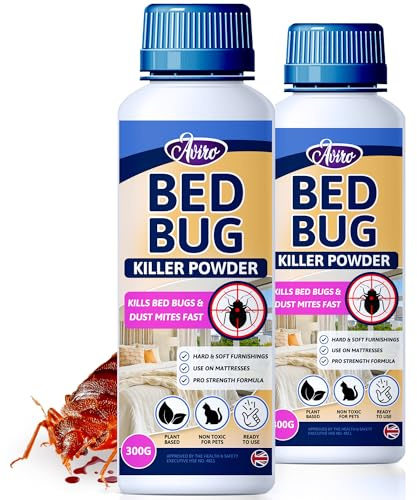 Aviro Bed Bug Killer Powder - Naturally Derived, Highly Effective Bed Bug Treatment for Home. Pet-Friendly Bed Bug Powder Approved for Use On Hard & Soft Surfaces Including Mattresses 600g (2 x 300g)