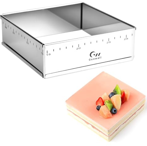 Guowall Stainless Steel Extensible Cake Ring Mold Adjustable Square Shaped Mousse Ring Detachable Nonstick Cake Cutter for DIY Baking - 6in