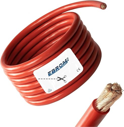 EBROM Batteriekabel ROT 50 mm² 99,9% OFC Kupfer flexibel, 50 mm2 Meterware | PLUS Kabel, Stromkabel 12V, 24V, 48V - H07V-K Aderleitung, Batterie, Solar (Anzahl/Stück im Warenkorb = Kabel in einer Länge)