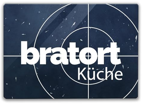 Fernsehkrimi Schneidebrett mit Spruch Bratort Küche ein dekoratives Kochbrett mit Fadenkreuz für die Küche lustiges Krimi Motiv Küchenbrett
