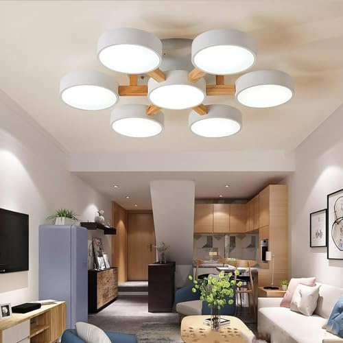 FWX Deckenleuchten LED Wohnzimmer Deckenleuchte Retro Innen Dimmbare Deckenleuchte Einbau Holz 84W Pendelleuchte Geeignet für Schlafzimmer Küche Restaurant Schlafzimmer Café 3000K/4000K/6000K Beleucht