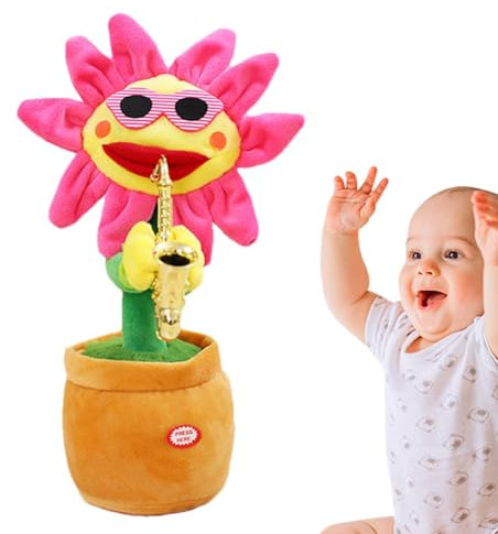Qikam Singende tanzende Sonnenblume, tanzendes Sonnenblumenspielzeug - Glühende sprechende, Sich wiederholende Aufnahme, Saxophon, weiche Blume - Lustiges Geschenk zum Singen und Tanzen mit 200