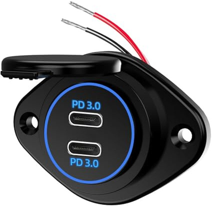 2-Port 12V USB Steckdose Panel Wandhalterung, 72W USB C PD 3.0 Auto Ladegerät Sockel für wasserdichte USB 2 36W PD Port Steckdose Zubehör für Van Marine Bus RV LKW