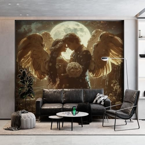 Fototapete Fantasie Cartoon Engel Vlies Tapeten Wandtapete, Braun Moderne Wanddeko Design Wand Dekoration Wohnzimmer Schlafzimmer Büro Flur 300 x 210 cm (WxH) Wandtapete