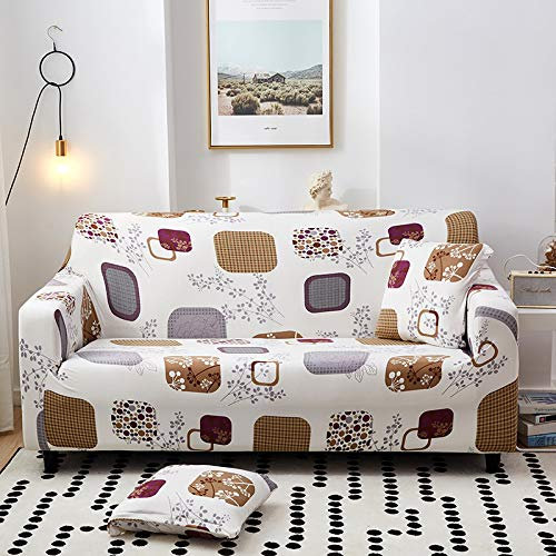 Gambo Sofa Überzug Braune Geometrische Blätter Stretch Sofa Überzug 3 Sitzer Super Elastisch Sofabezug Mit Armlehnen Waschbarer Kratzfester rutschfest Sofa Cover Für Hunde Katzen Und Haustiere