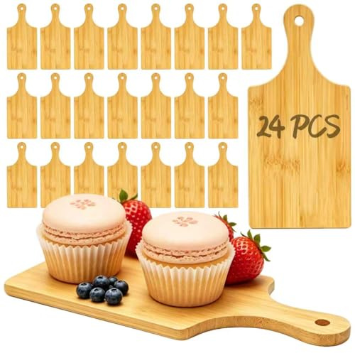 Paquete de 24 tablas de cortar de queso de madera, juego de tablas pequeñas para grabado láser en blanco, mini tablas de charcutería con asa, tabla de cortar de madera a granel