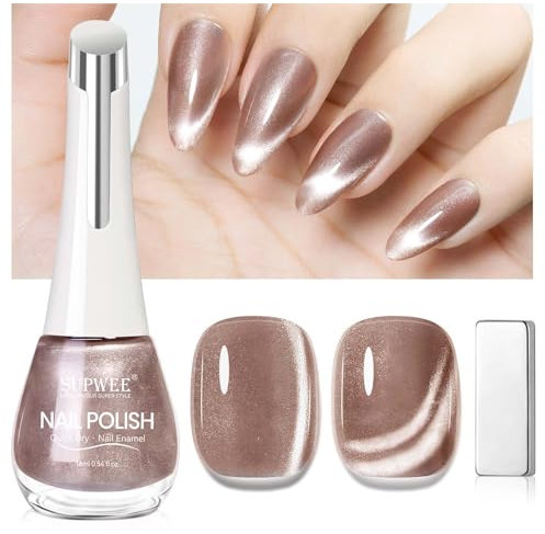 SUPWEE Cat Eye Nail Polish - 16ML Magnetic Nail Polish with Magnet Stick Oil Base Nail Varnish Quick Dry Holographic Cat Eye Gel Polish for Nail Art Manicure No Need UV Curing