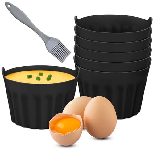 6 Pcs Silicone Air Fryer Egg Poacher Cups - Nonstick Ramekins for Air Fryer/Microwave/Oven, Food Grade Moulds with Oil Brush (Poached Egg & Baking Accessories)