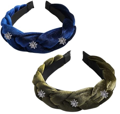 Pamtns Haarreif Blau 2 Stück Trachten Haarreif Samt Flechtoptik Haarreifen Damen Haarschmuck Oktoberfest Geflochten Stirnband Breit Haarband Vintage Rutschfest Trachtenschmuck Kopfband Strass