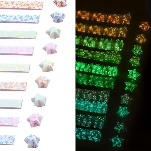 HSYTEK 10 Farben Leuchtende Papierstern, 210 Blatt Origami Papier Weihnachten, Papier Sterne für Bastelarbeiten, DIY-Projekte, Geschenkdekorationen