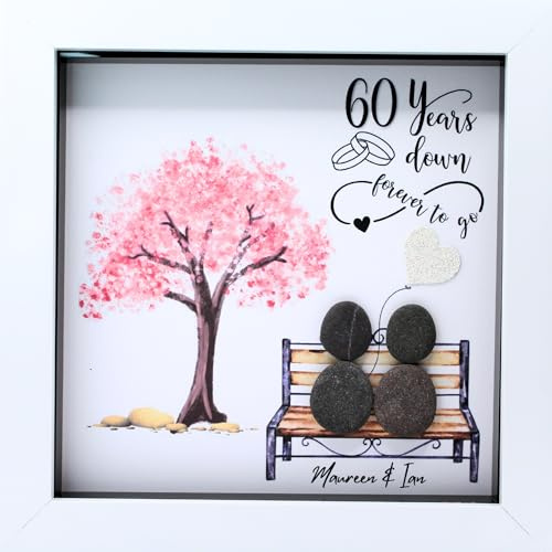 Personalised 60th Wedding Anniversary Pebble Art Picture - Handmade 60th Wedding Anniversary Gifts For Her - Customised Diamond Anniversary Gifts for Couple - Handmade Anniversary Gifts for Parents