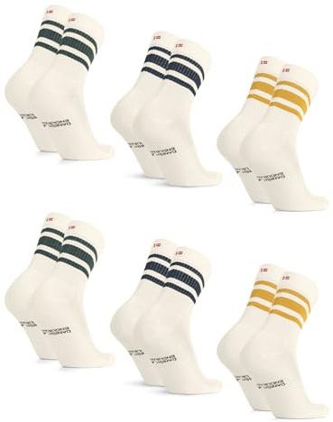 DANISH ENDURANCE Chaussettes de Tennis en Coton, Respirantes & Renforcées, Homme Femme, Lot de 3 ou 6, Multicolore (2xBlanc cassé/Vert foncé, 2xBlanc cassé/Bleu marine, 2xBlanc cassé/Moutarde), 39-42