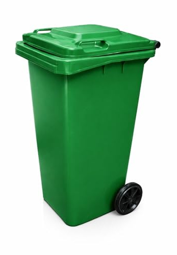 JARDIN202 - Contenedor de Basura Reciclables de Colores con Ruedas y Mango Antideslizantes | 120L, 240L, 360L, 800L y 1100L | 120 L + Bolsas (Verde)