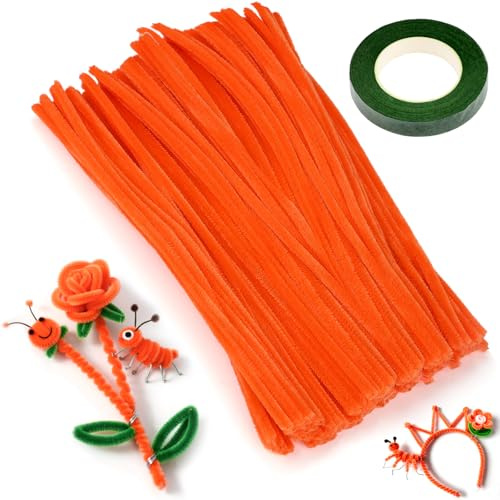 XRXYMQ Limpiapipas 200 Piezas 30 cm x 6 mm Naranja Chenilla Manualidades | Pipe cleaner chenilla, 30 cm x 6 mm, naranja, flexible, fácil de doblar, DIY, flores, decoración, proyectos escolares