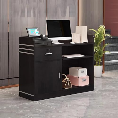 Rezeptionstisch mit abschließbaren Schubladen, Empfangstheke, Verkaufstresen, Büromöbel, Empfangsmöbel mit 1 Tastaturablage, 1 Schublade und 1 Schrank, 80 B x 42 T x 92 H cm (Schwarz)