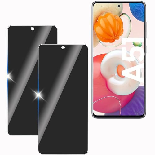 KULAIKE 2 Stück Sichtschutz für Samsung Galaxy A51, Anti-Spähen Privatsphäre Schutzfolie,Anti-Spy Panzer Schutz Glas Folie,Blickschutzfolie, 9H Härte, Anti-Kratzer, Stoßfest