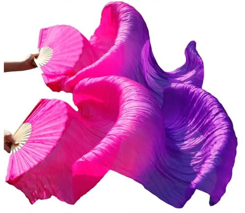 WJLYDM Bauchtanz-Fächer, 1 Paar, handgefertigt, gefärbte Seide, Tanz-Fächer, Seiden-Fächer, echte Seide/Kunstseide, Tanz-Fächer-Schleier(Color7-d,Imitationsilk-120x90)