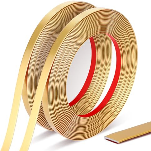 Fyguard Gold Trim Peel and Stick 0.4'' W × 394''L Total Gold Tape, 2 Rolls Self-Adhesive Molding Trim Tape for Mirror Frame Border Walls Cabinet Tile Decorative