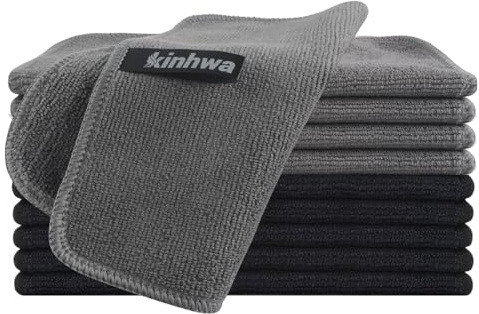 KinHwa Spüllappen Waschbar Schwarz+Grau Spültuch klein 20x20 cm | mikrofaser putzlappen Küche Fusselfrei Kratzfreie Reinigung Stark saugfähig Schnell trocknend Langlebig 10 Stück