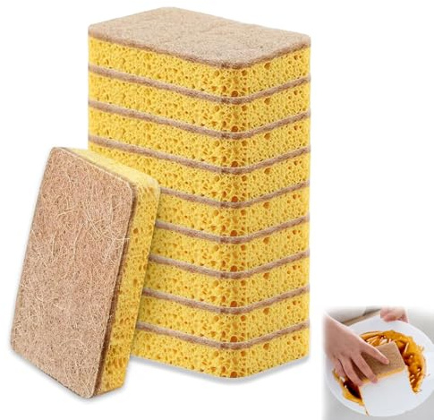 10 Packs Eco Sponges, Kitchen Sponges Multipack, Biodegradable Cellulose Sponge, Reusable Kitchen Dish Sponge, Suitable for Dishes & Heavy Cleaning