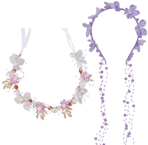 NBEADS 2 coronas de flores de novia, diademas para el pelo, tocados para bodas, damas de honor y mujeres