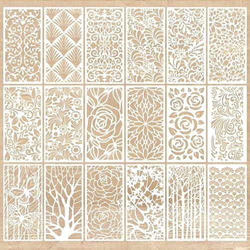 RAYAKT 18 Stück Kunststoff Schablonen, Blumen Stencil, abstrakte Schichtschablone für DIY, Scrapbooking, Wandgestaltung und Handwerk