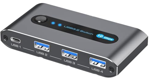 Osmond Conmutador USB 3.2 de 10 Gbps, Conmutador USB C, Conmutador USB de 4 Puertos para PC, Portátil, Teclado Compartido, Mouse, Compatible con para Entrada USB C