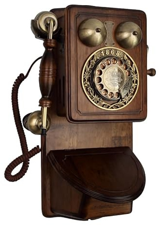 KHYTEBV Téléphones muraux Vintage pour téléphone Fixe, Montage Mural, téléphone Rotatif à l'ancienne, téléphone Filaire rétro, téléphone en Bois de Style européen avec Sonnerie mécanique
