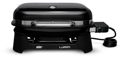 Weber Lumin Electric Grill/Searing, Smoking, Steaming, Cooking and Keep Warm Functions, Up to 315°C, Porcelain-Enamelled Cast Iron Grates, 33 x 49 cm Cooking Area, Black (92010974)