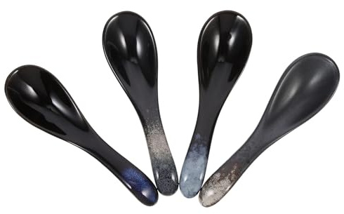 Angoily Juego de 4 Cucharas Soperas de Cerámica para Sopa y Gachas Tamaño Pequeño Diseño Mixto Estilo Mármol Ligeras y Fáciles de Limpiar Ideales para Restaurante y Uso Doméstico