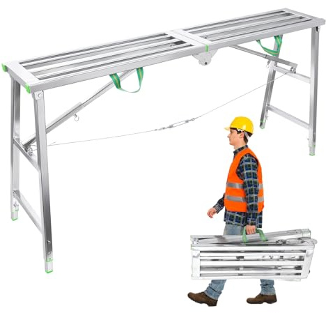 MODVOKE Arbeitsplattform, Klappgerüst, Klappbare Tragbare Gerüst Arbeitsgerüst Mit 4-Gang-Höhenverstellbar 80-120cm, Arbeitsbühne Klappbare Für Zuhause & Werkstatt & Garage & Baustellen, Bis 200kg