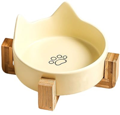 Ciotole in ceramica per gatti, con supporto in legno, adorabili piatti per cibo e acqua, durevole per cani e gatti