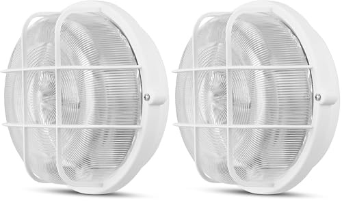 REV Kellerlampe - Feuchtraumlampe IP44, E27 Fassung (bis 60W), Werkstattlampe, Kellerleuchte rund - ideal als Wand- oder Deckenlampe, weiß (Packung mit 2)