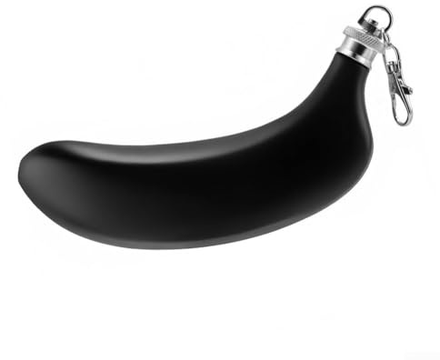 Feeshoppher Fiaschetta in acciaio inox a forma di banana, da 141,7 ml, tascabile, con coperchio in rame e imbuto, design con frutta, per vino, liquori o liquori, per campeggio, escursionismo, fis